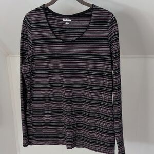 Kim Rogers Striped Long Sleeve Top in Black and Purple.